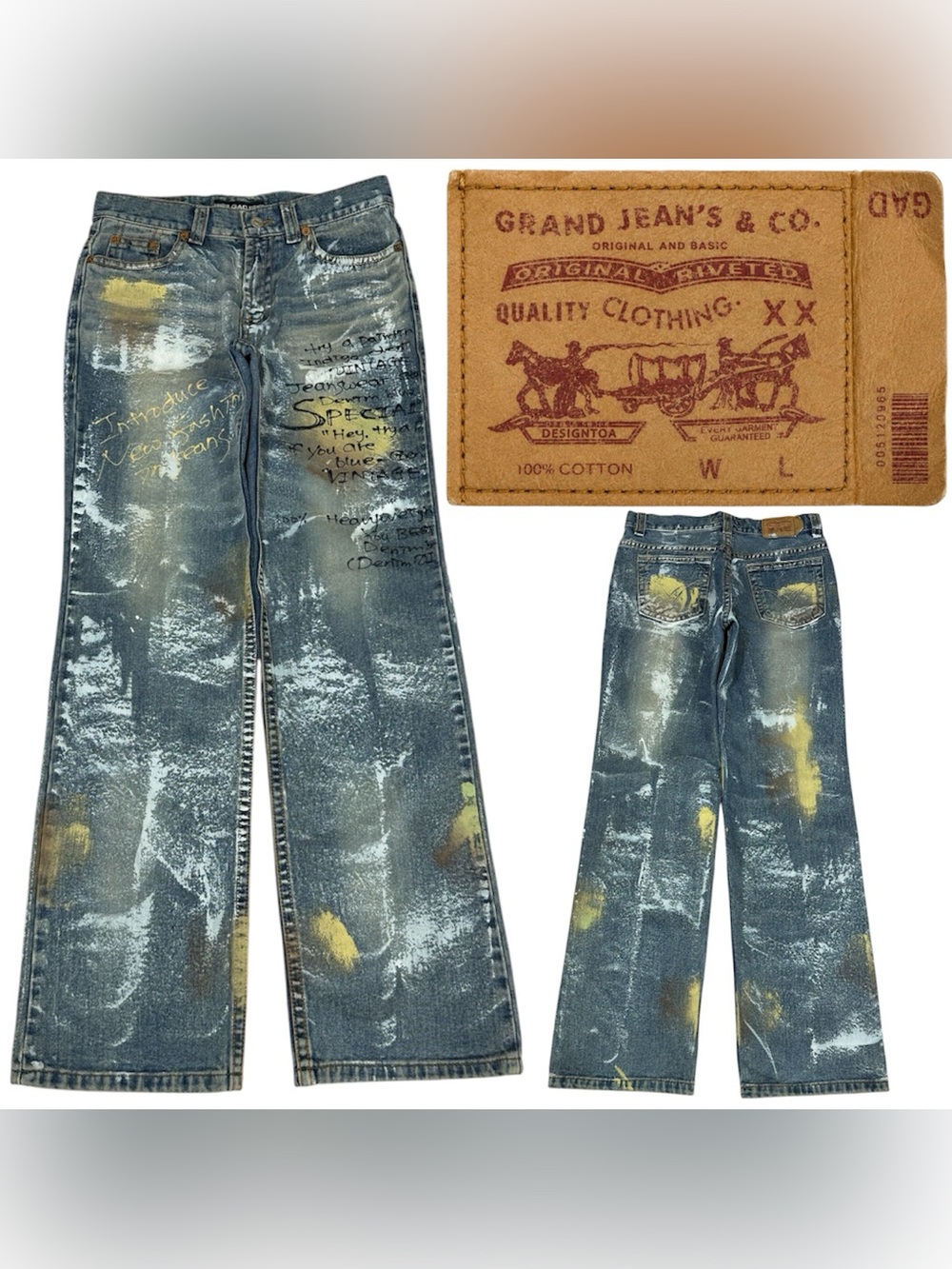 Y2K Style Kesson blue jeans with green paint splatter